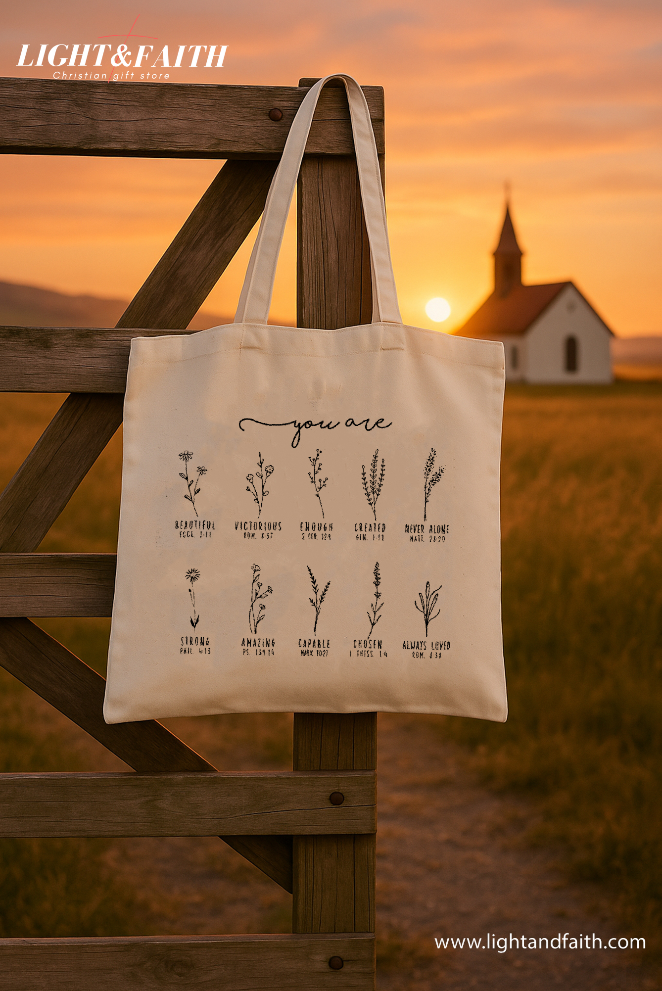 You Are Bible Verse Tote Bag, Inspirational Christian Tote, Wildflower Design, Retro Bible Verse Bag, Faith-Based Gift, Eco-Friendly Scripture Tote TBLAF04